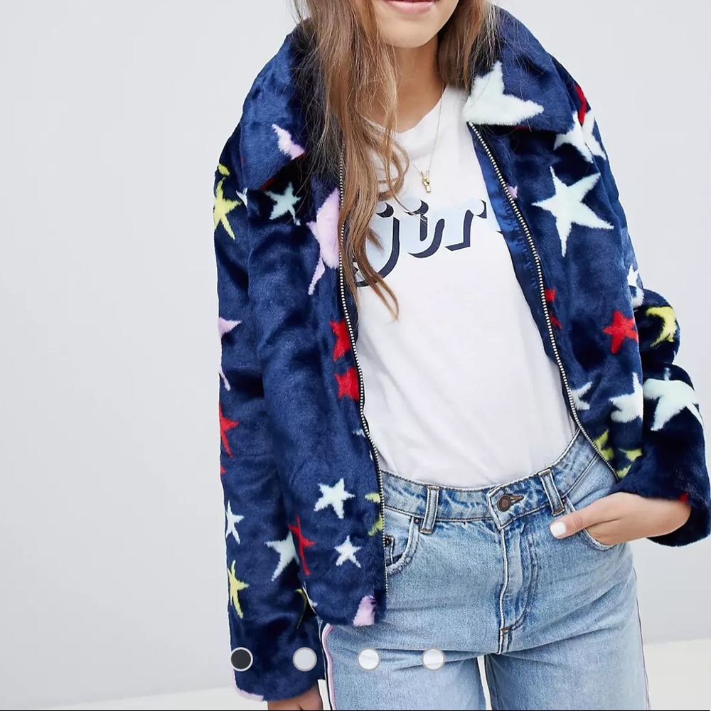 Faux Fur Jacket in Star Print